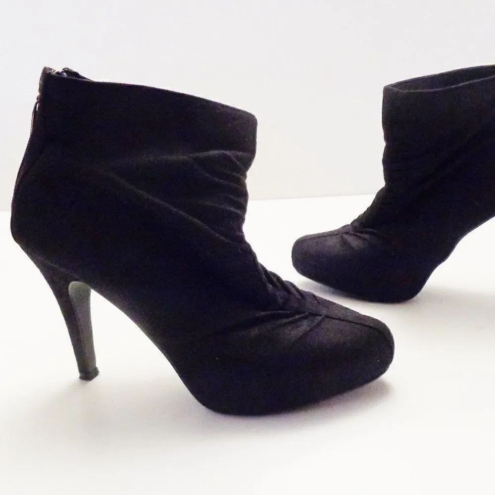 Apostrophe 7  Black Suede Ankle High Heel Booties